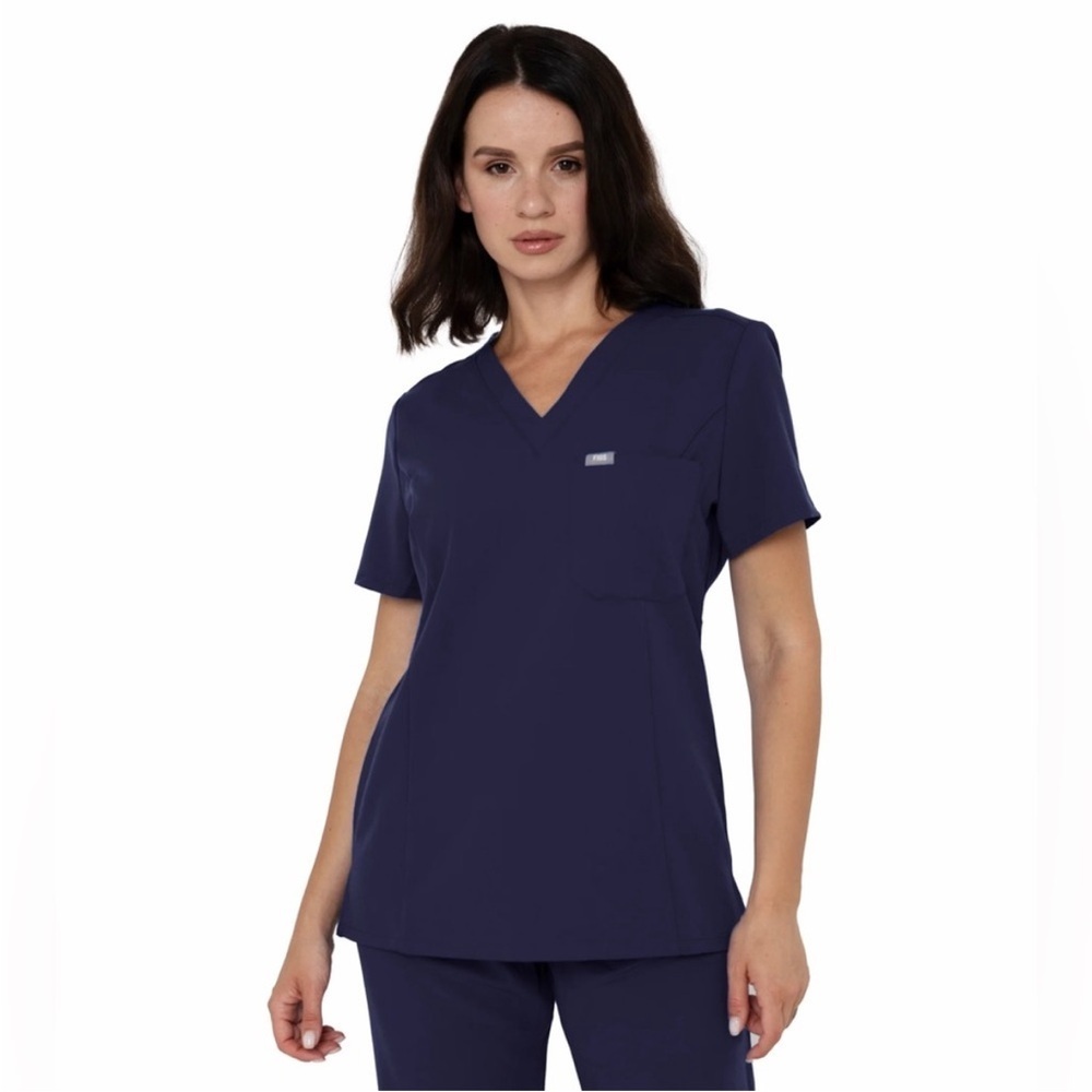 Figs Navy Blue Scrub Technical Top Shirt with Pocket Short Sleeve size XXL